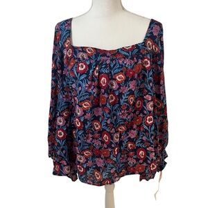 NWT Vineyard Vines Tisbury Blue Floral Square Neck Top Blouse 3X Preppy Womens
